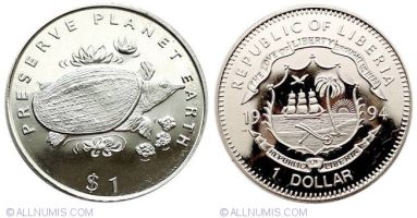 Монеты с черепахами Либерия