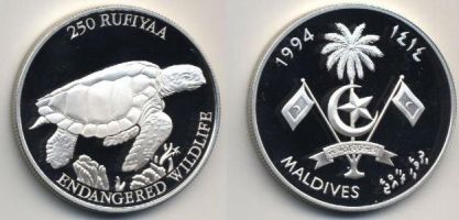 Монеты с черепахами Мальдивы