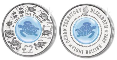 Монеты с черепахами Великобритания (BIOT)